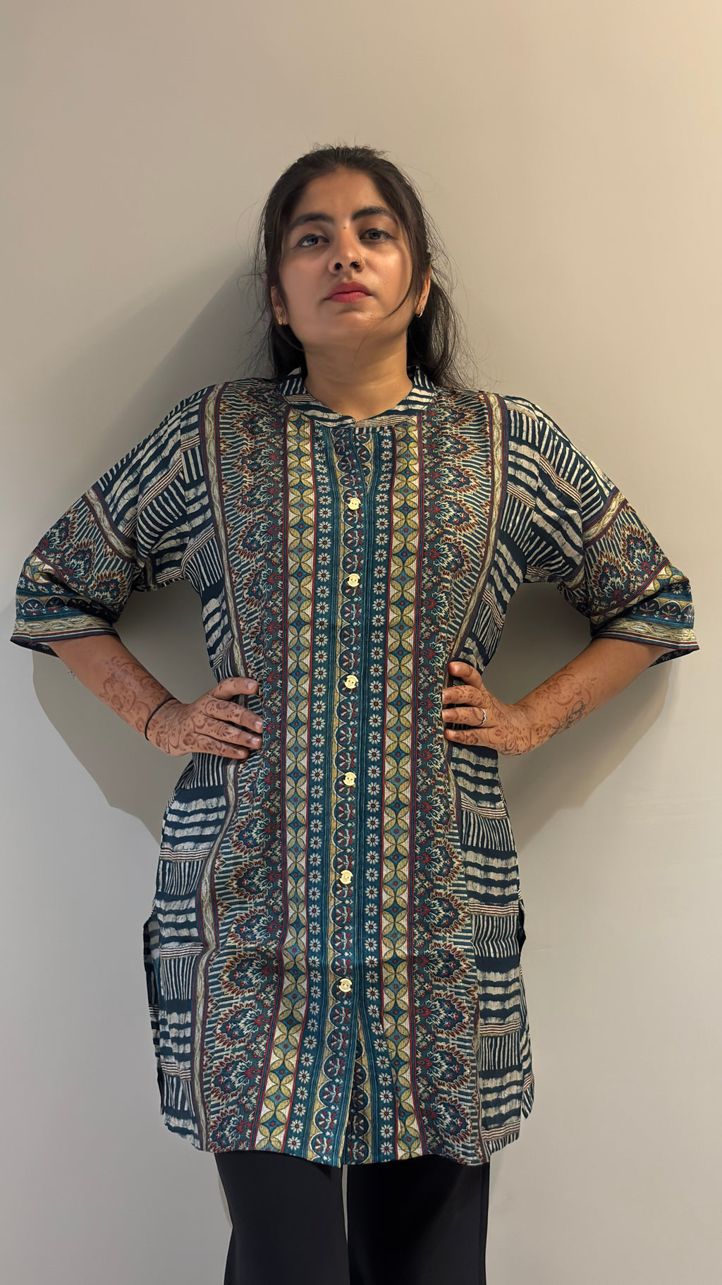 Indigo Bohemian Border Print Tunic Shirt