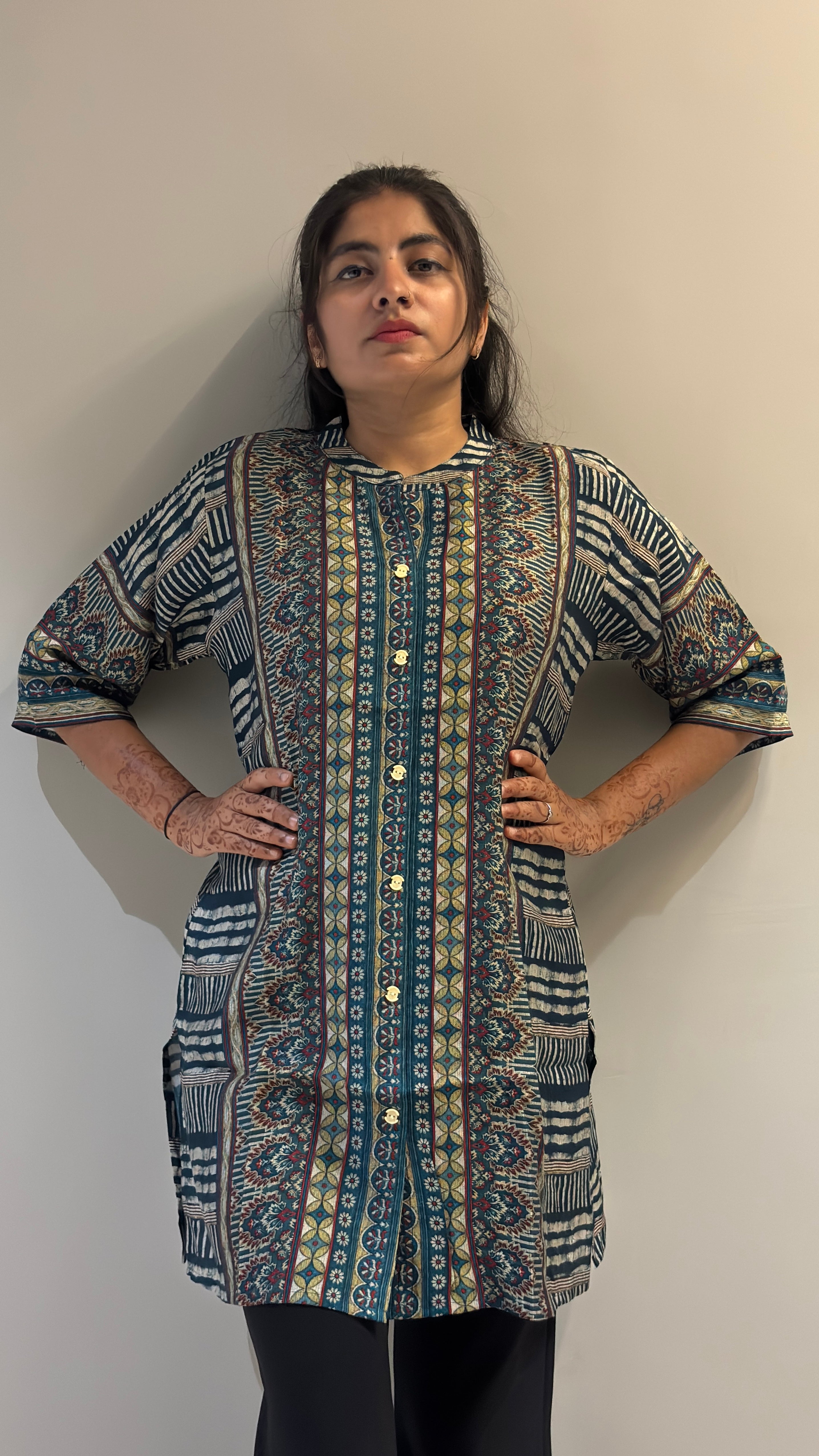 Indigo Bohemian Border Print Tunic Shirt