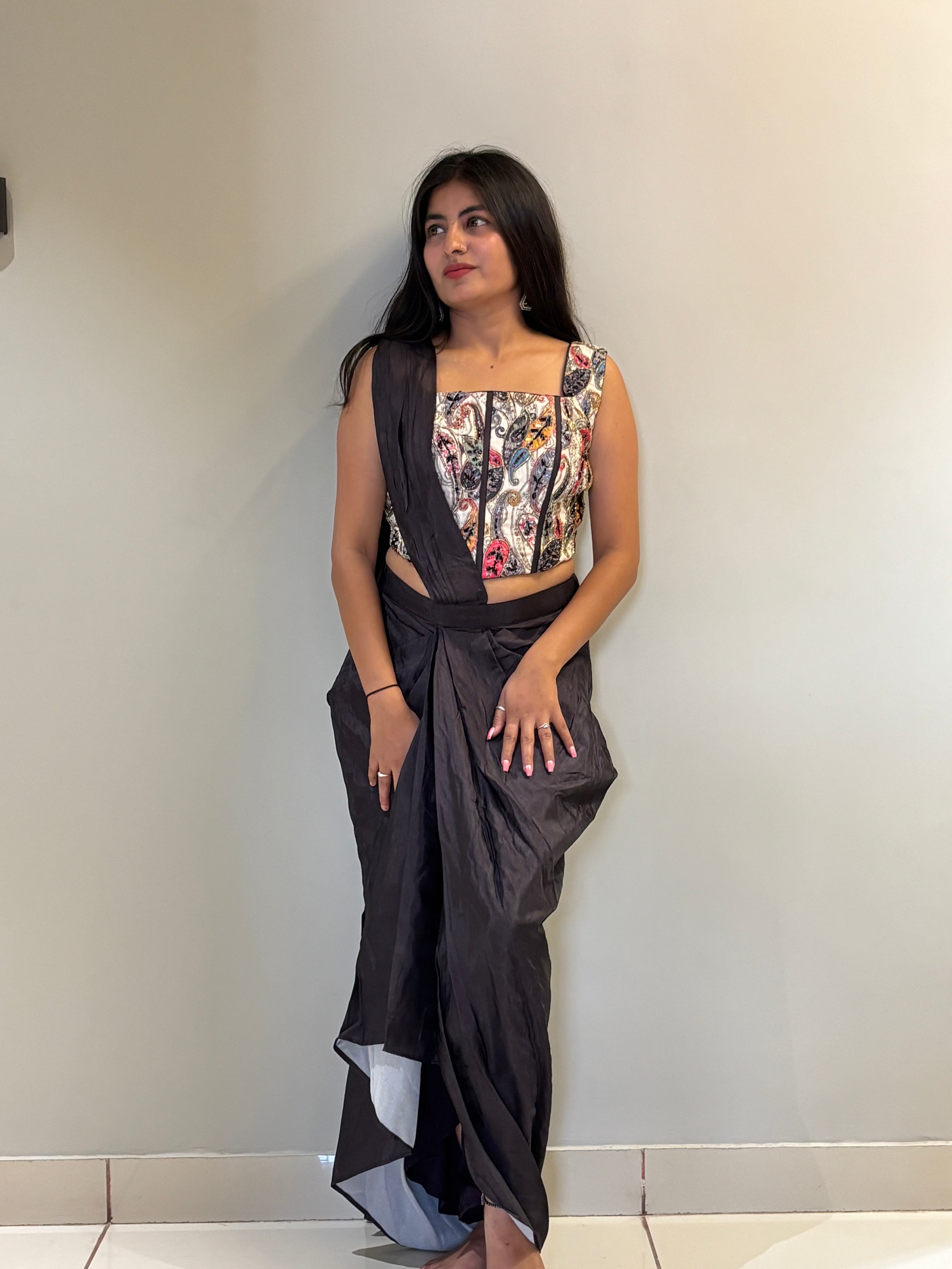 Midnight Paisley Draped Skirt Set