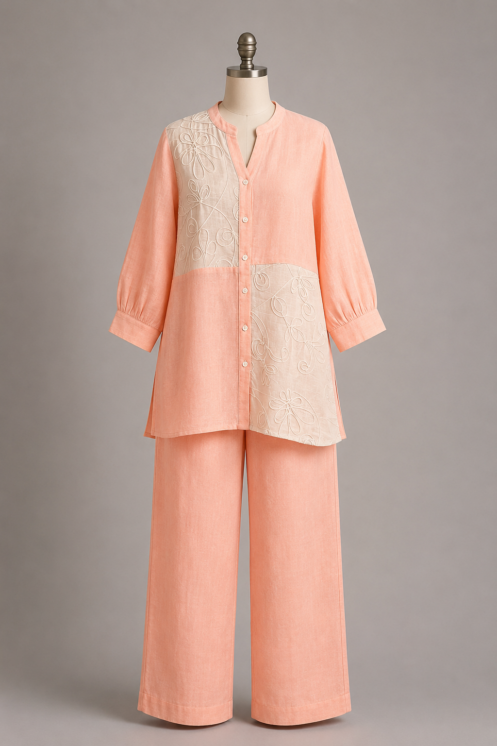 Floral Embroidered Panel Tunic Set
