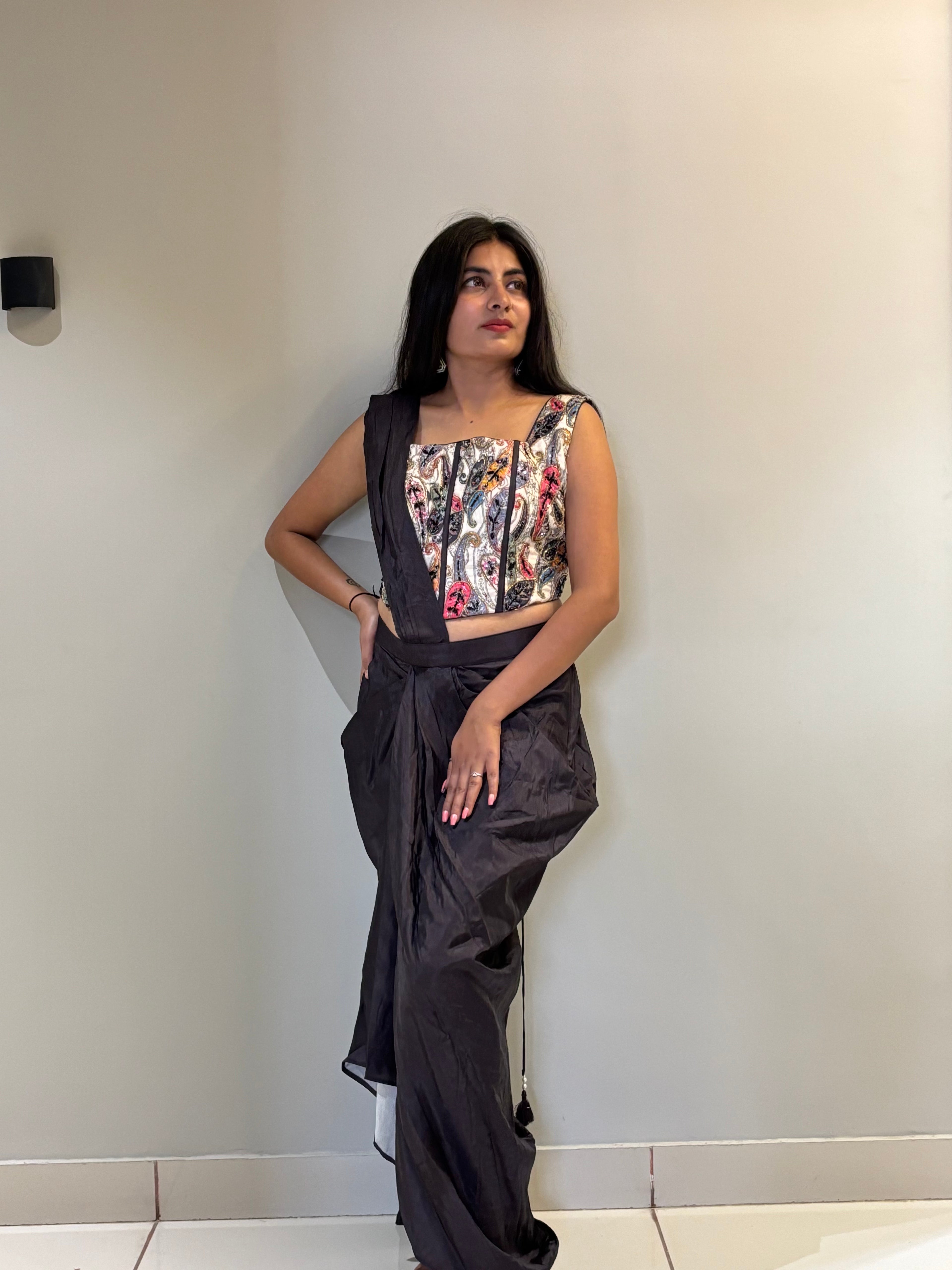 Midnight Paisley Draped Skirt Set