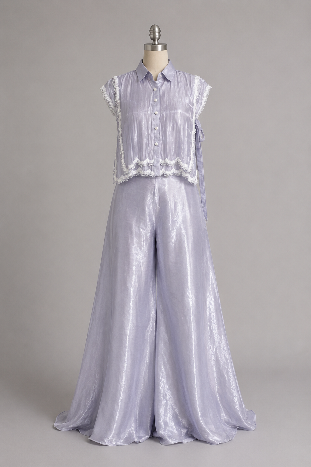 Lavender Shimmer Lace-Trim Crop Set