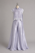 Lavender Shimmer Lace-Trim Crop Set