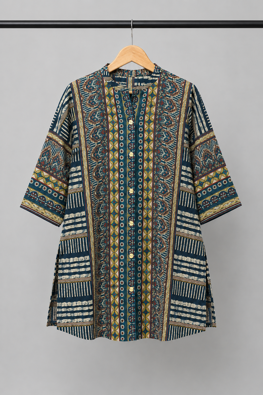 Indigo Bohemian Border Print Tunic Shirt