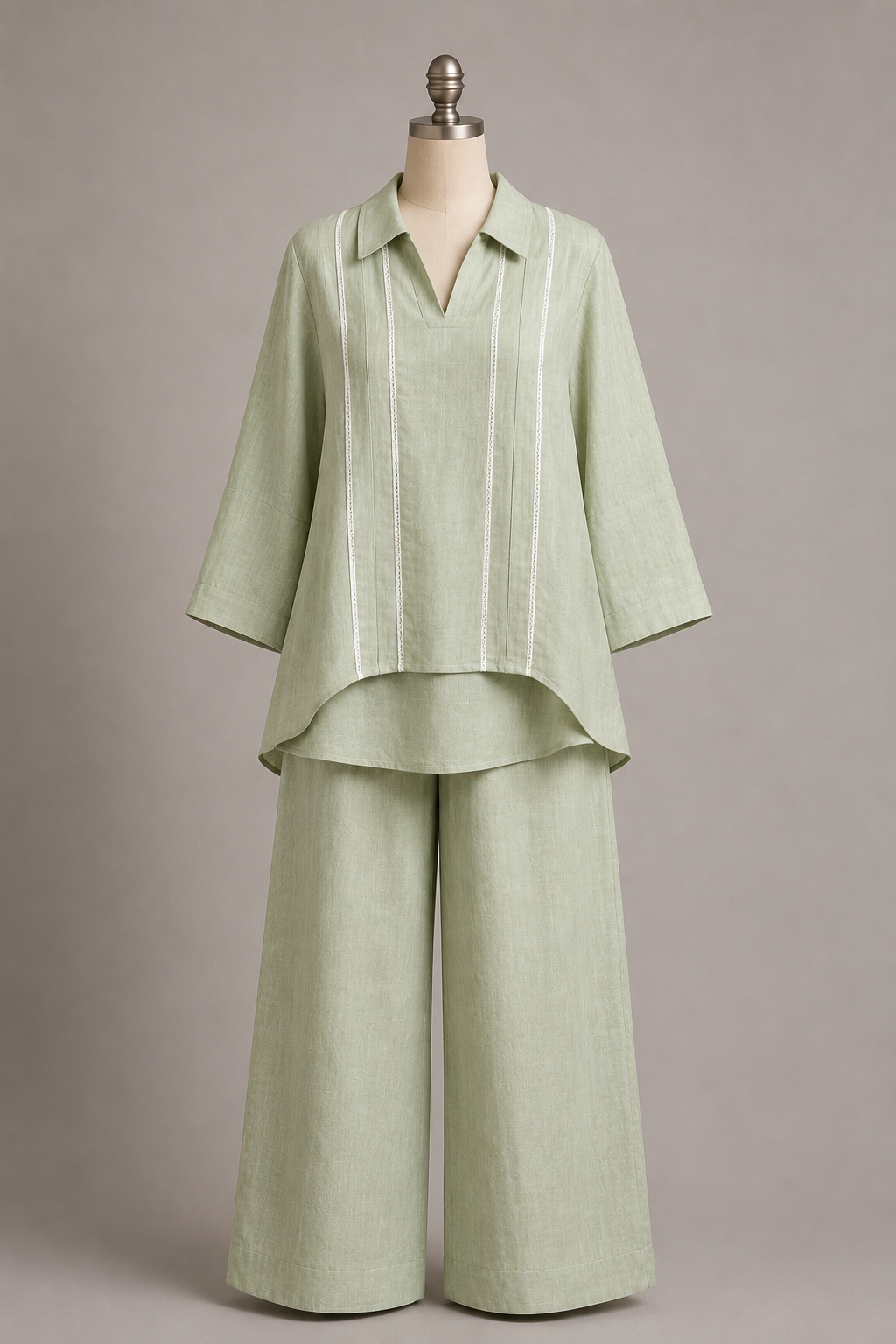 Lace-Trim Panel Tunic Set