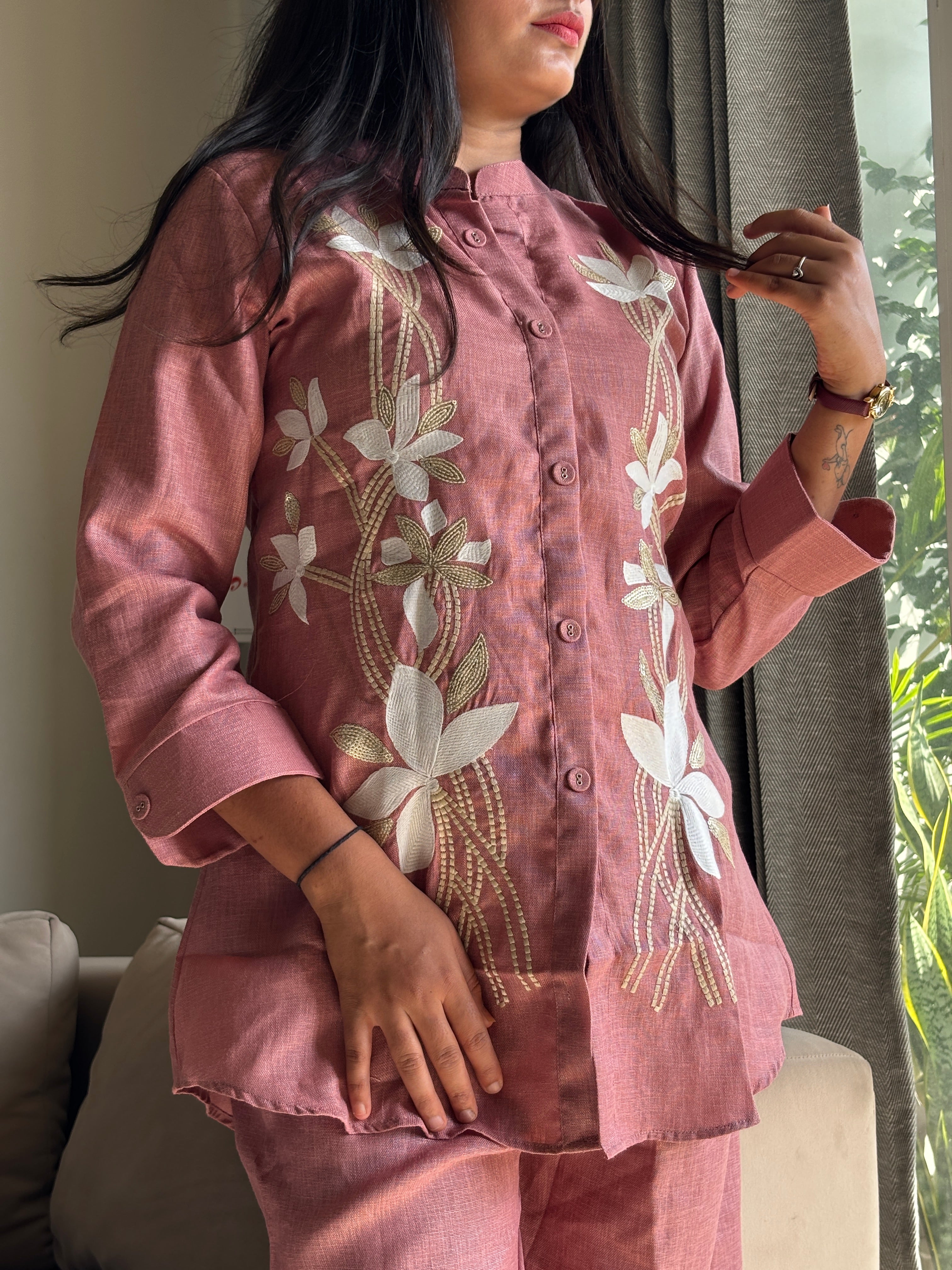 Rose Bloom Embroidered Tunic Set