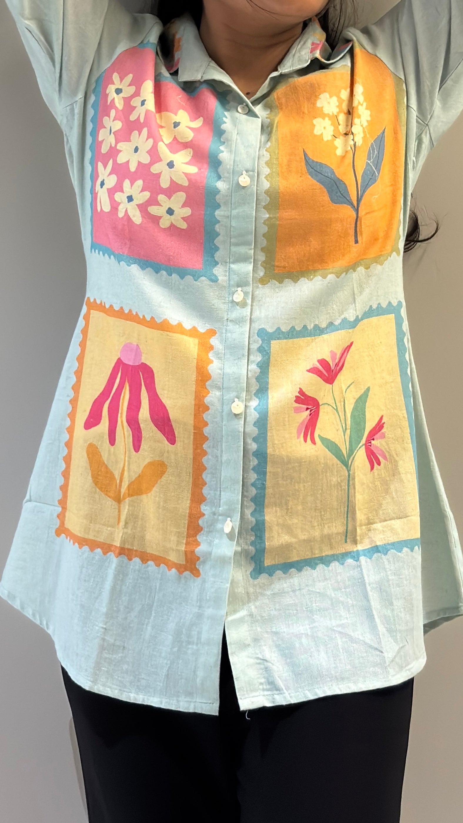 Mint Floral Postcard Print Shirt
