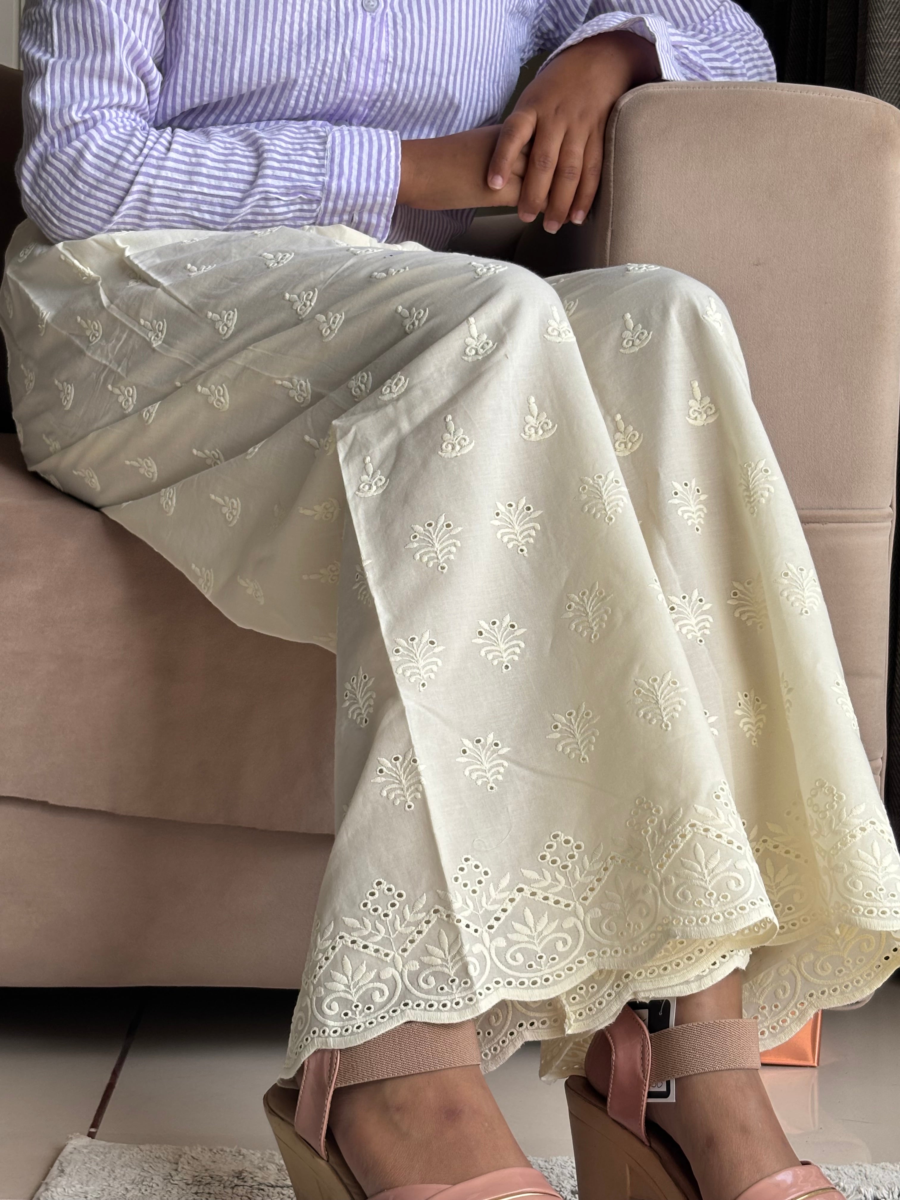 Eyelet Embroidered Wide-Leg Pants