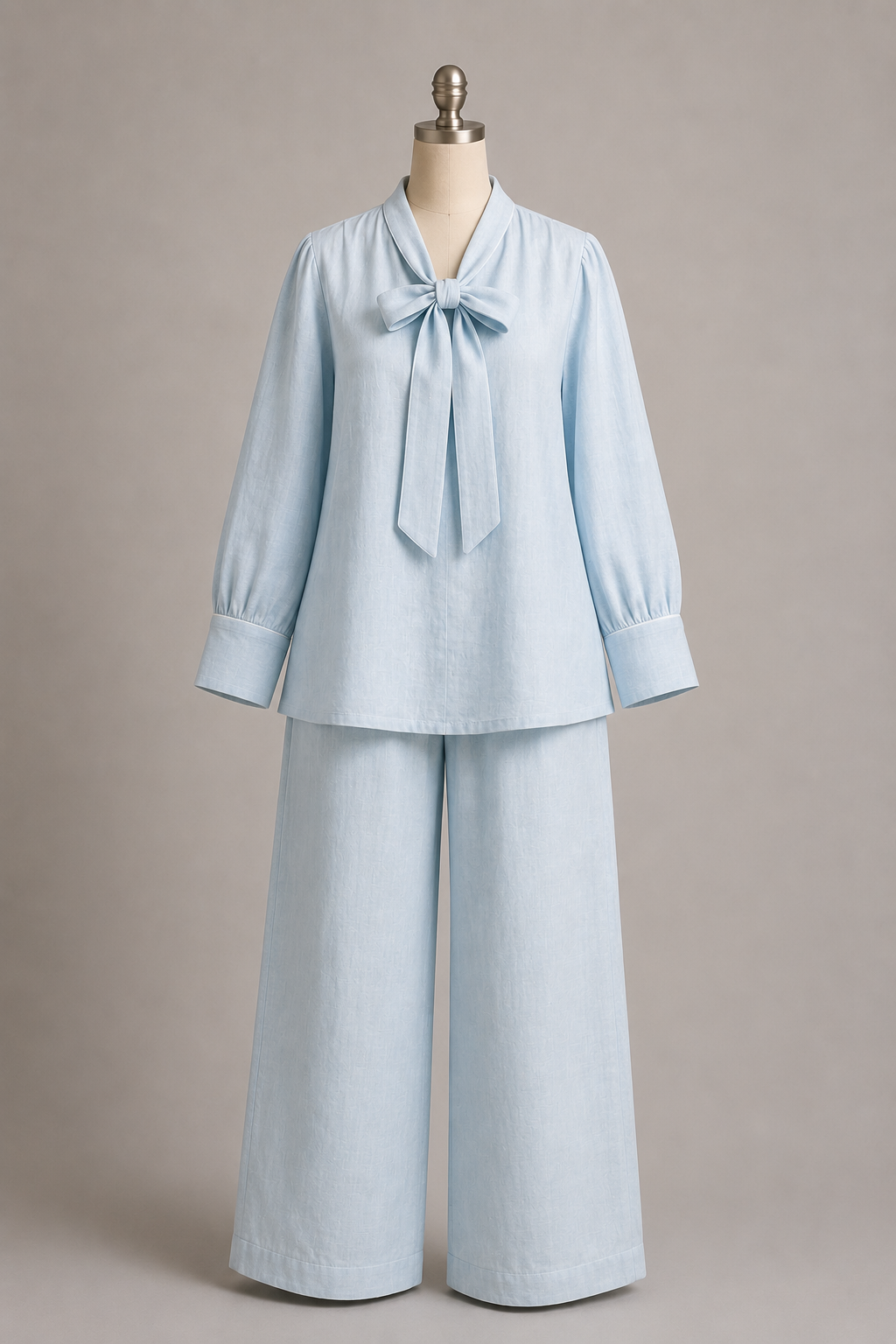 Bow-Tie cord with Wide-Leg Pants Set