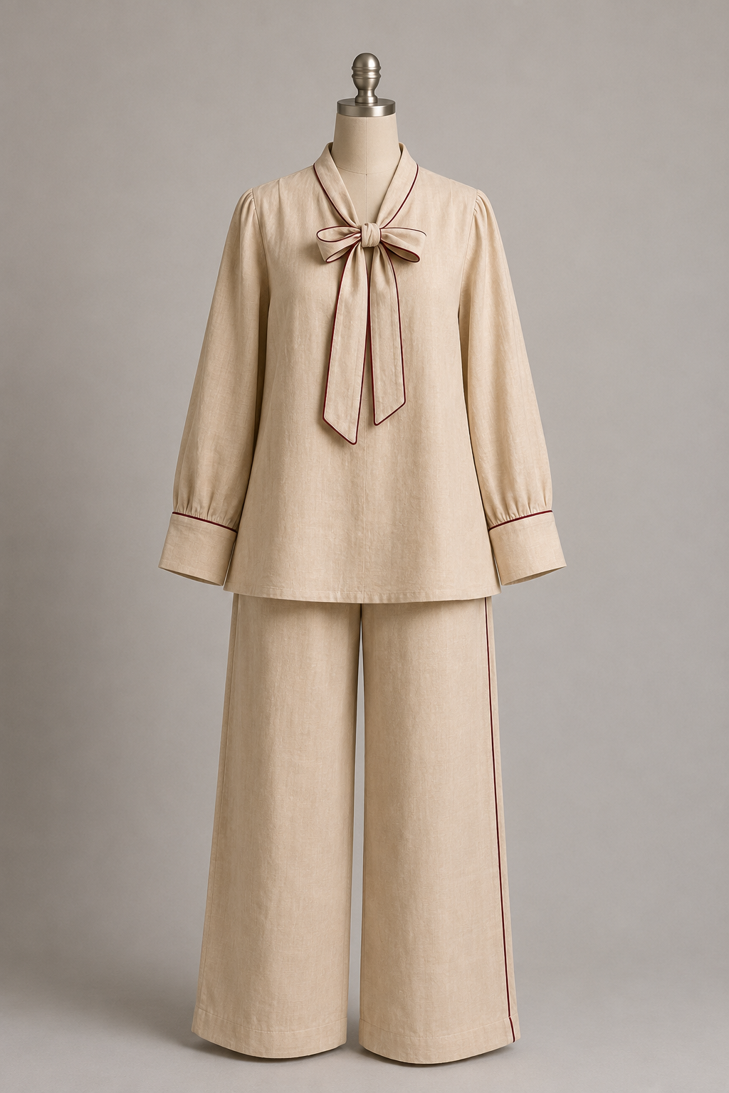 Bow-Tie cord with Wide-Leg Pants Set