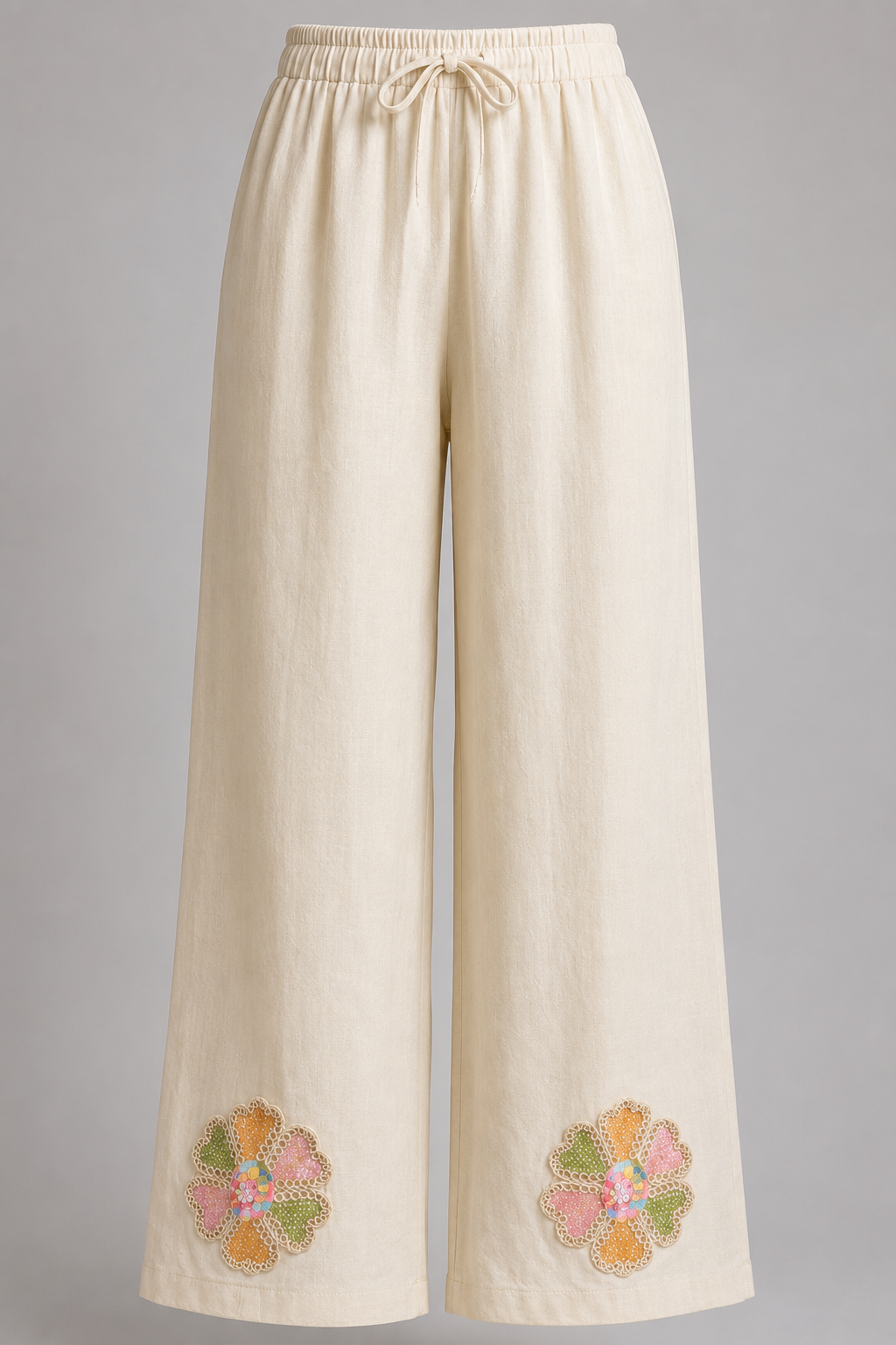Floral Patch Wide-Leg Pants