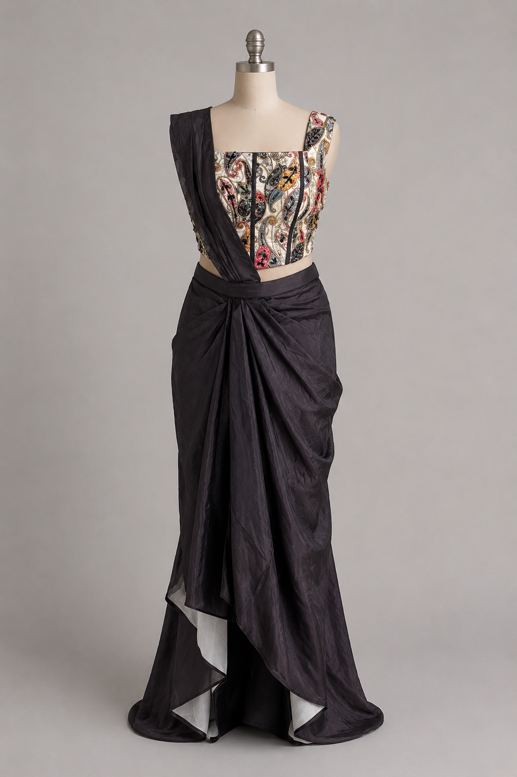 Midnight Paisley Draped Skirt Set