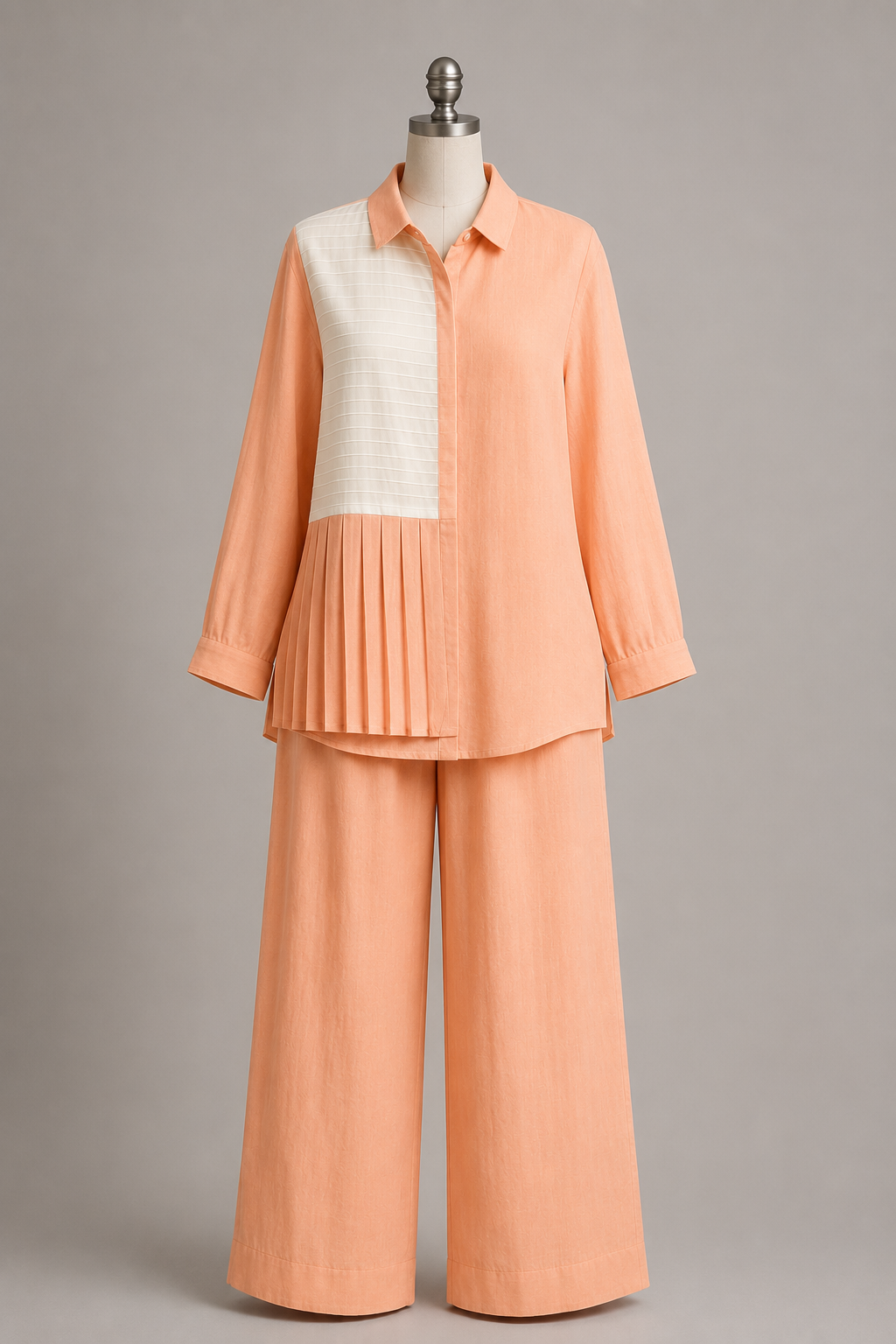 Colorblock Pleated Panel Shirt Set