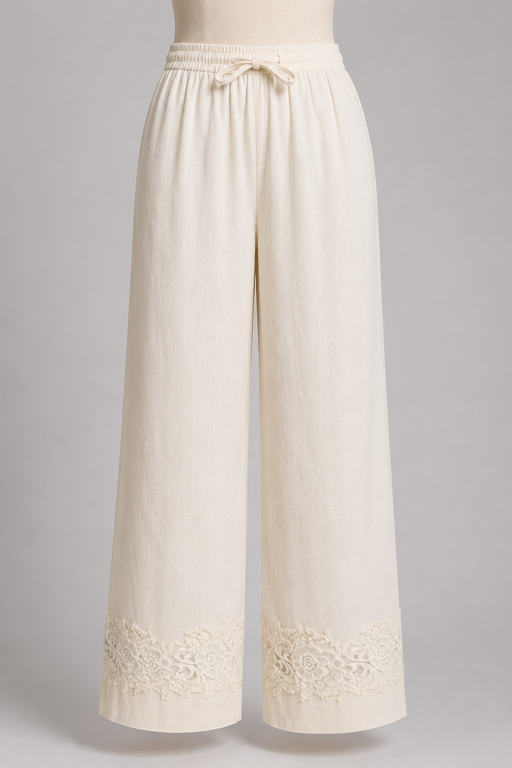 Lace-Hem Wide-Leg Pants