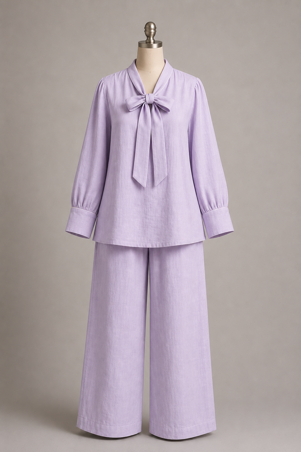Bow-Tie cord with Wide-Leg Pants Set