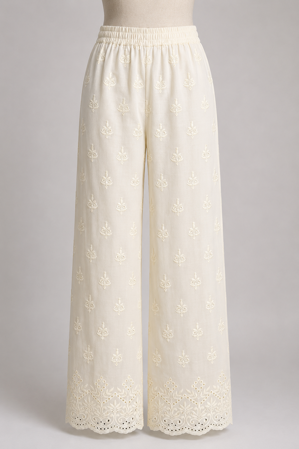 Eyelet Embroidered Wide-Leg Pants