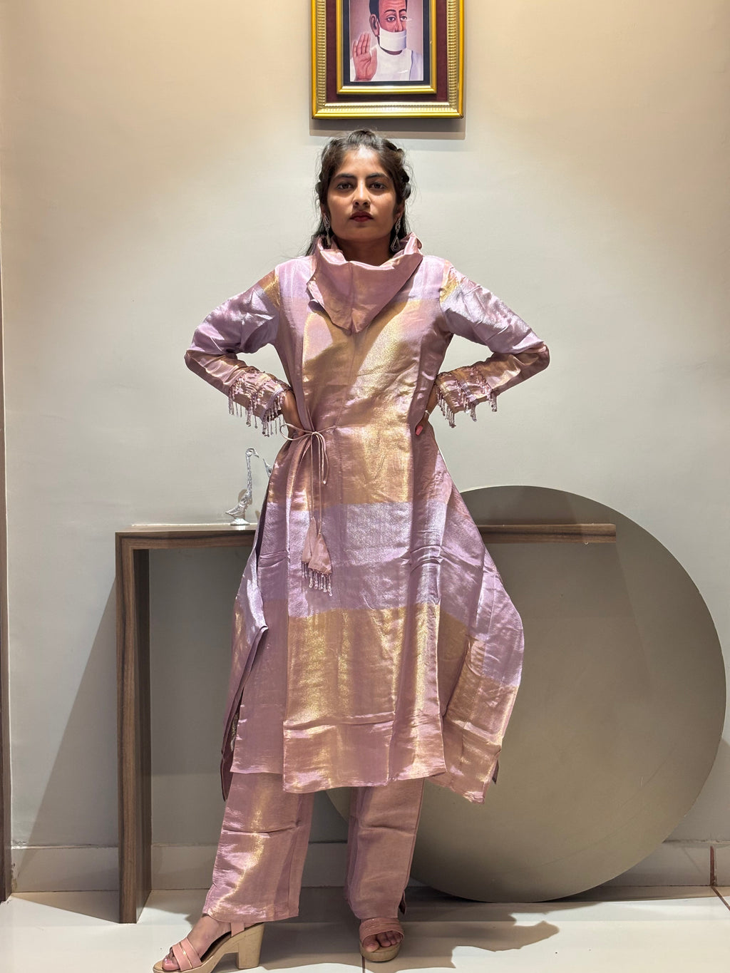 Lilac Gold Shimmer Handkerchief Tunic Set