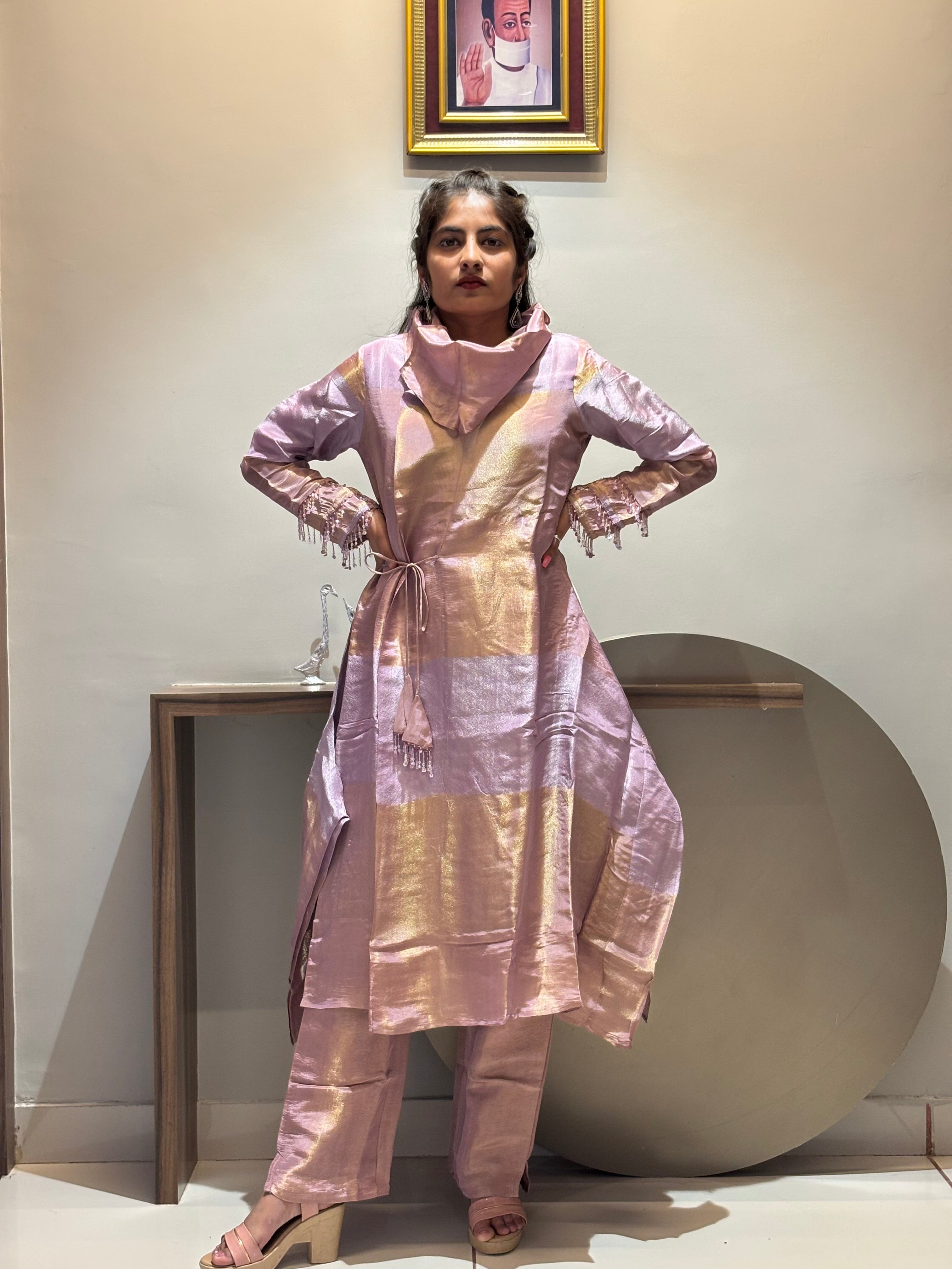 Lilac Gold Shimmer Handkerchief Tunic Set