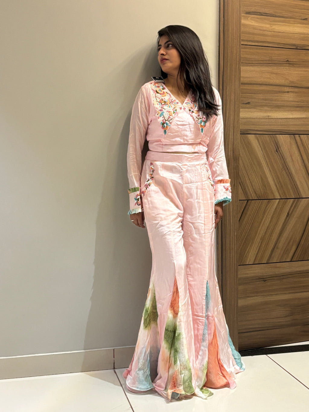 Blush Floral Embroidered Palazzo Set