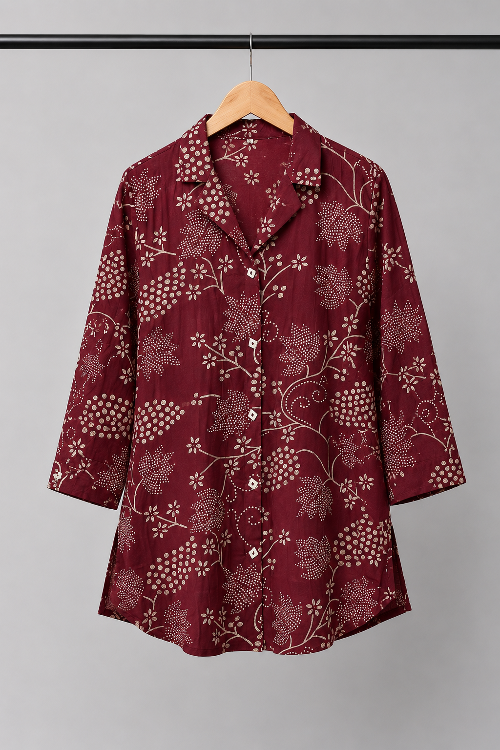 Maroon Floral Vine Print Tunic Shirt