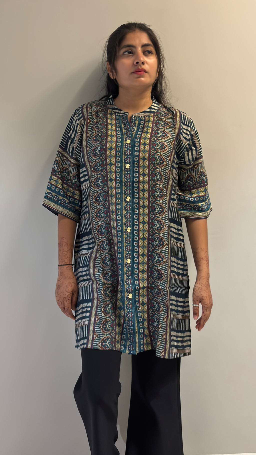 Indigo Bohemian Border Print Tunic Shirt
