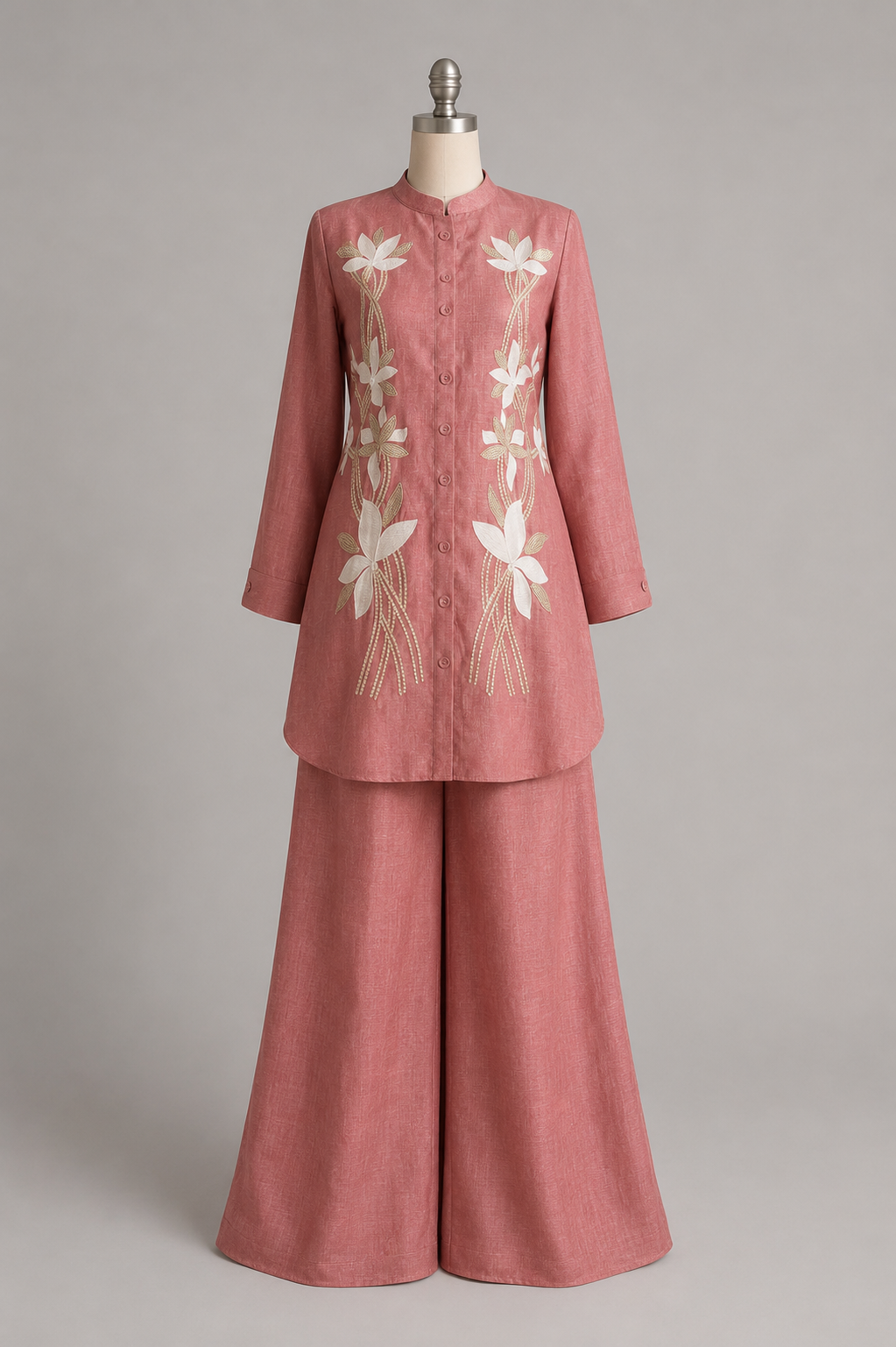 Rose Bloom Embroidered Tunic Set