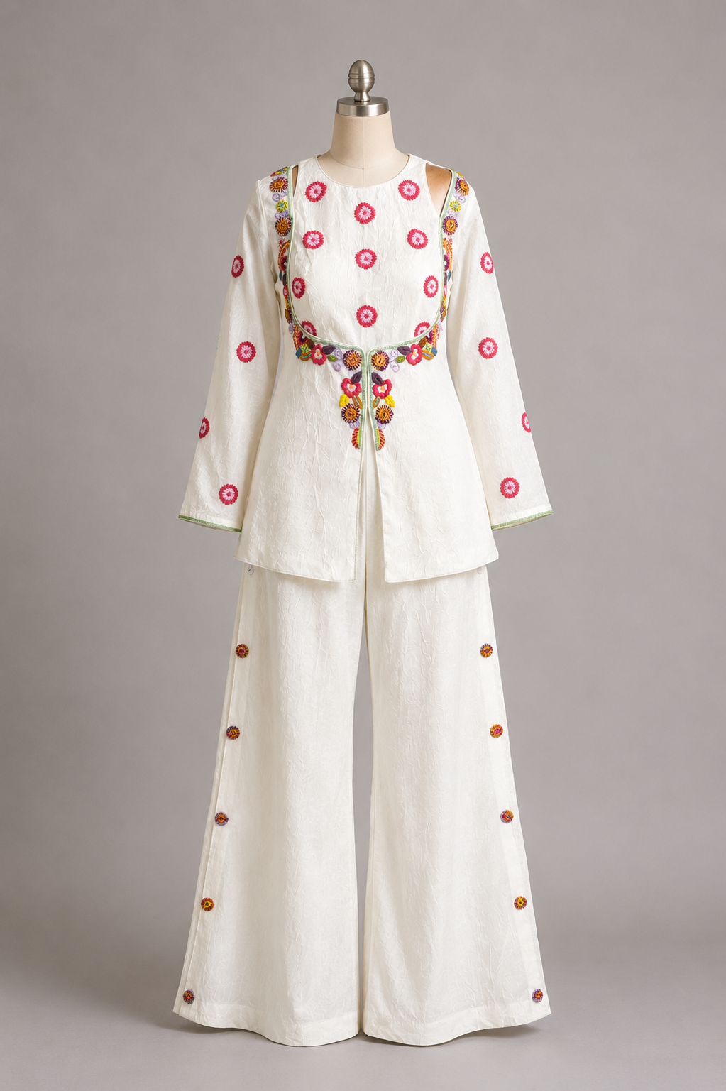 White Floral Embroidered Cutout Set