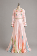 Blush Floral Embroidered Palazzo Set