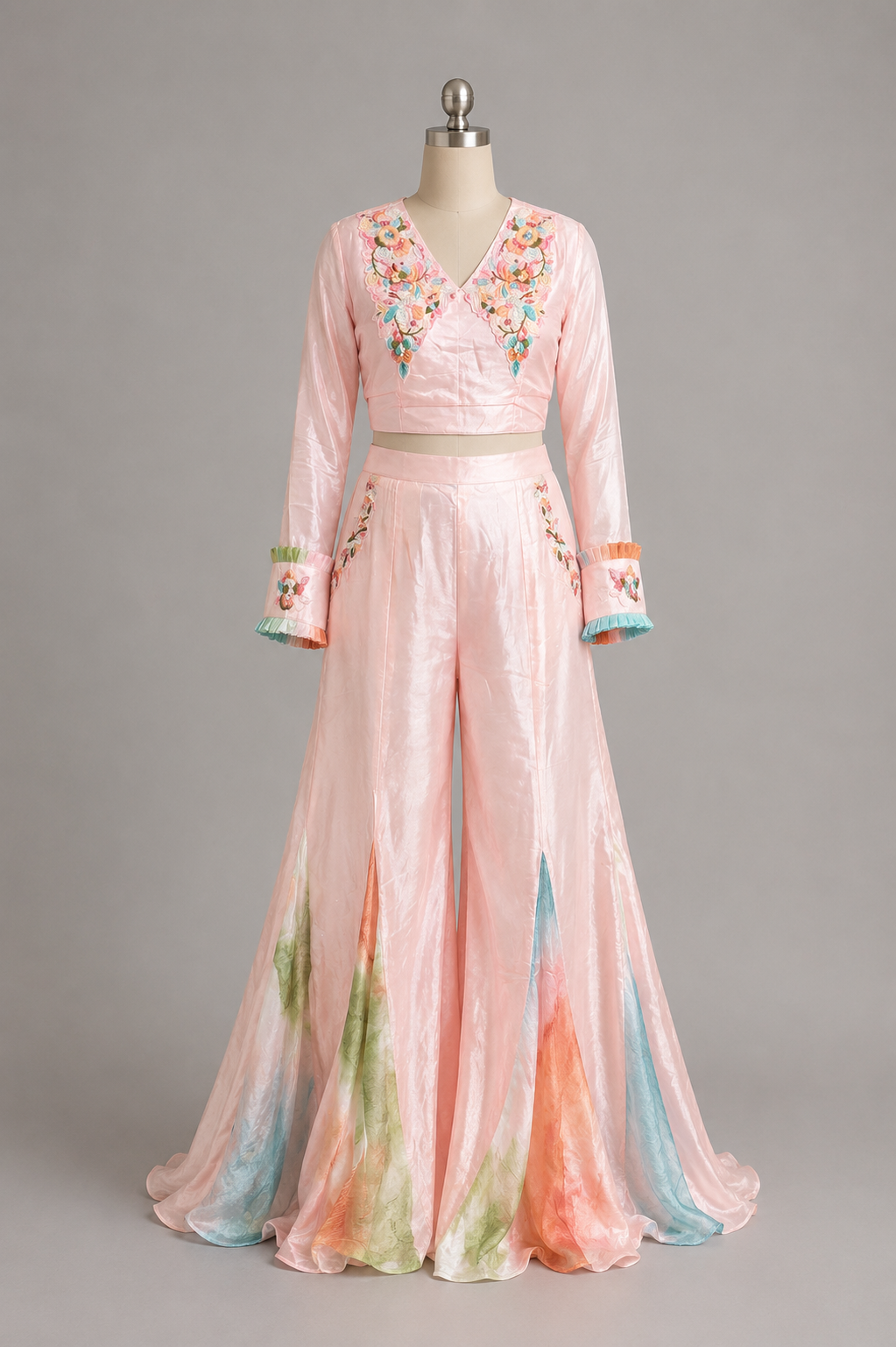 Blush Floral Embroidered Palazzo Set
