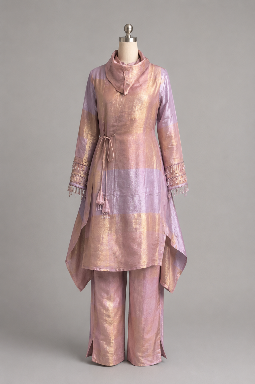 Lilac Gold Shimmer Handkerchief Tunic Set