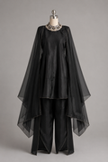 Noir Embellished Cape Tunic Set