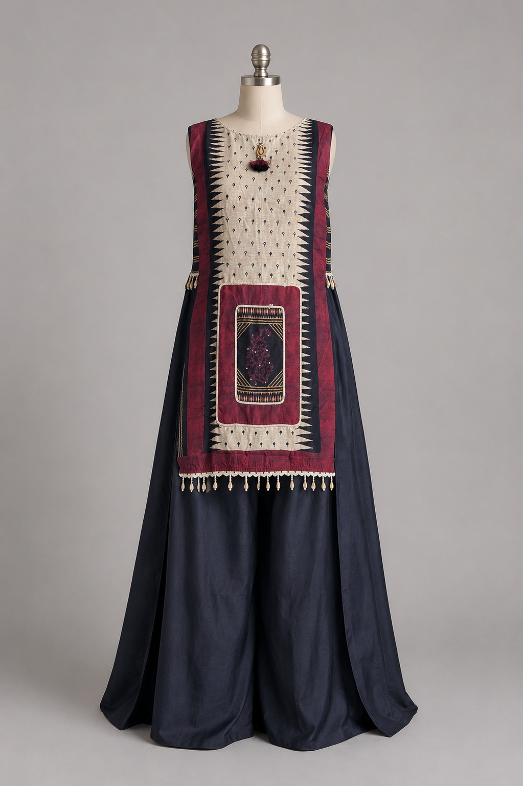 Navy Tribal Print Sleeveless indo western