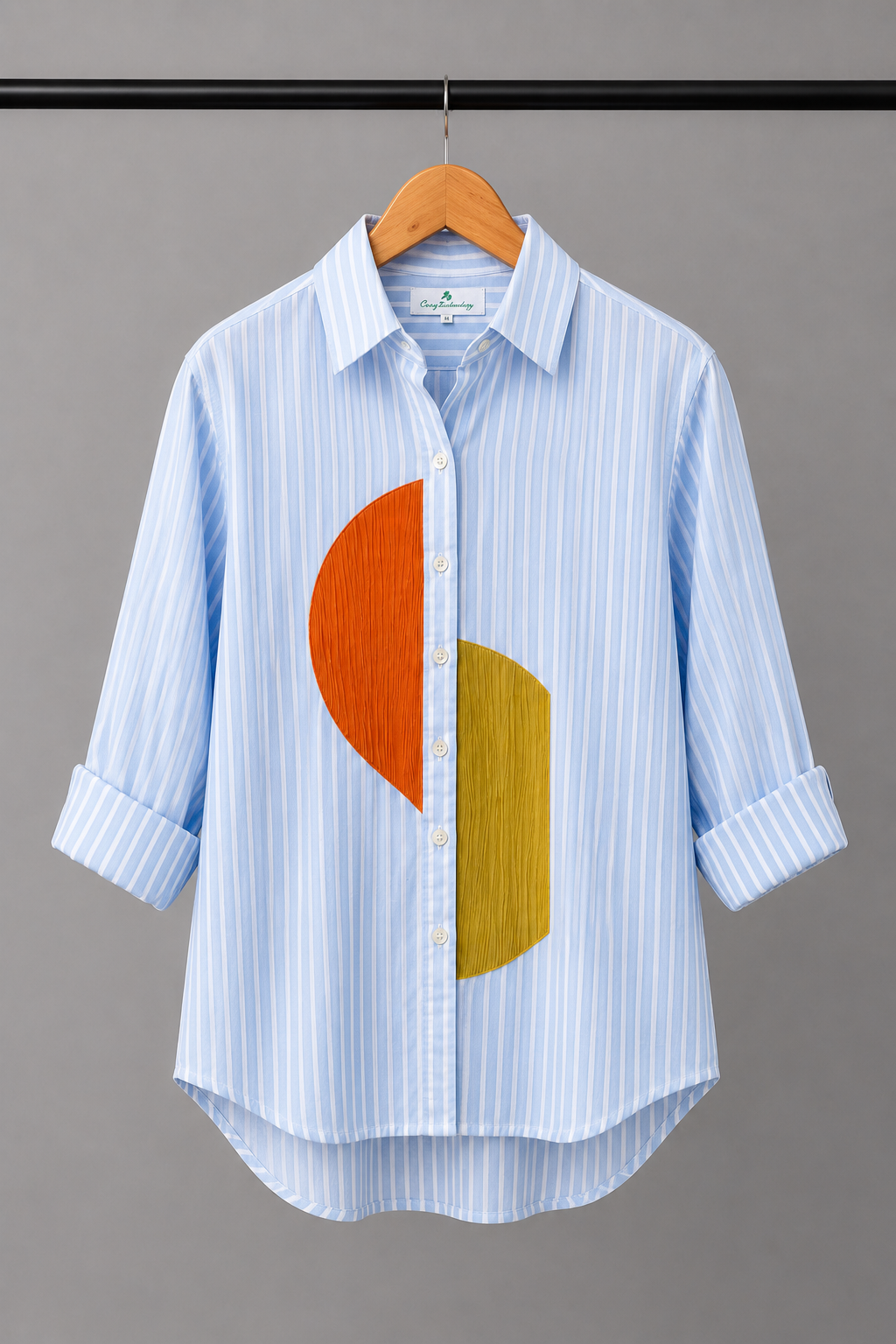 Sky Blue Striped Geometric Patch Shirt
